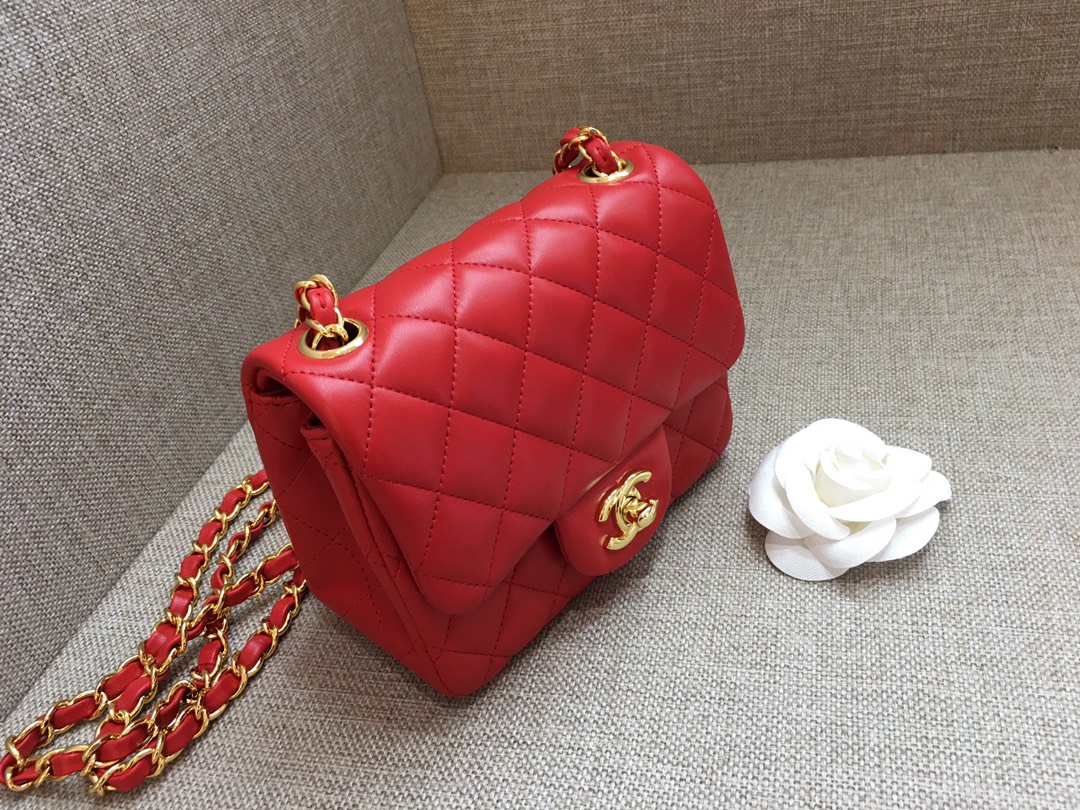 Mini Classic Flap Lambskin Bag A01115 Red/Gold